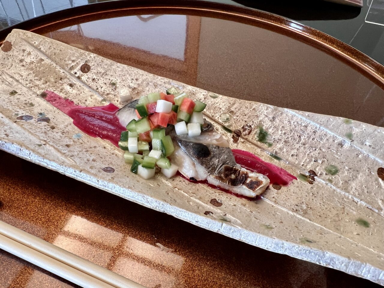 ウェスティンホテル大阪「はなの」のファーストアニバーサリープランのお魚です。