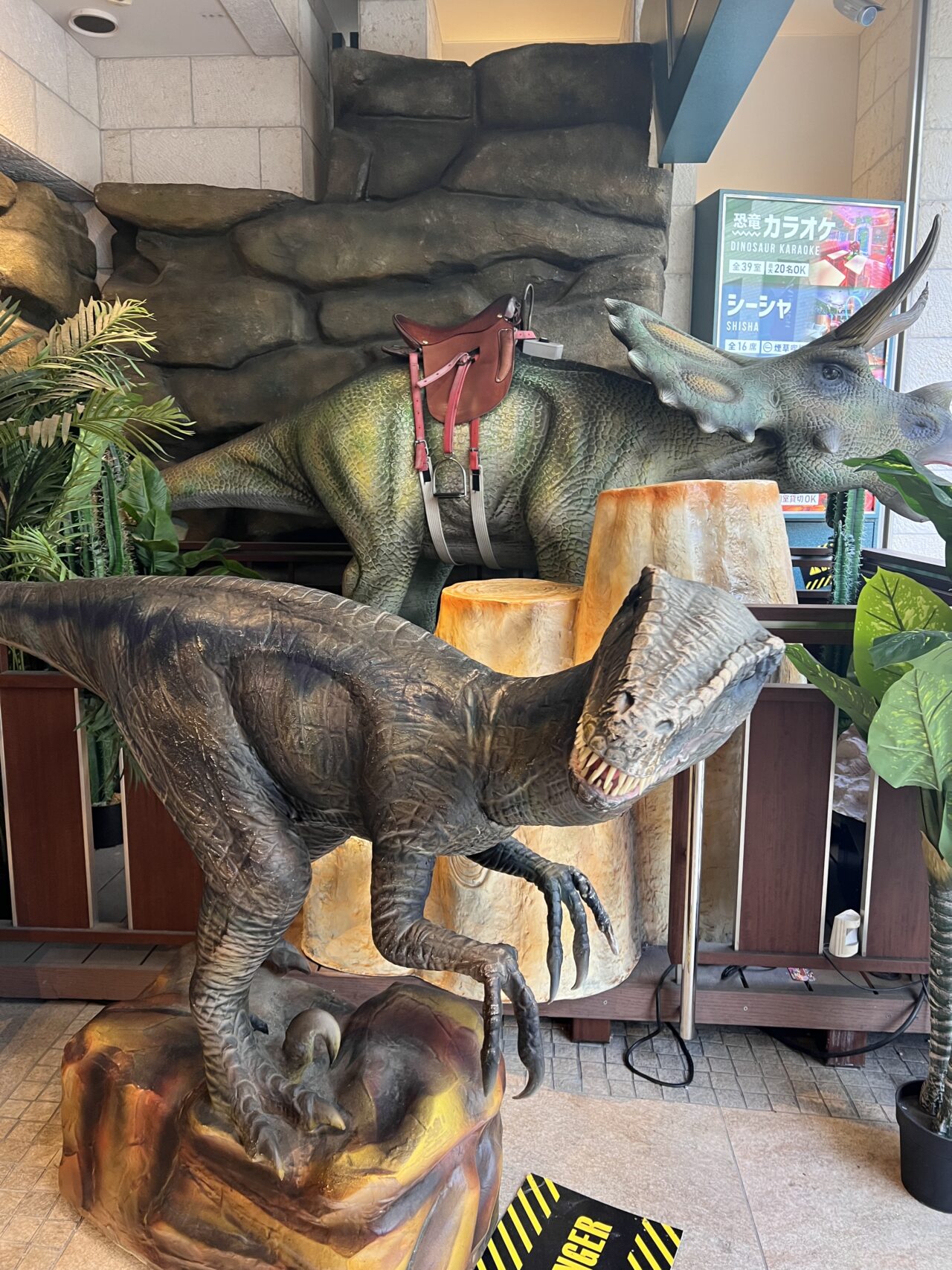 個室恐竜カラオケダイナソーの入口の恐竜