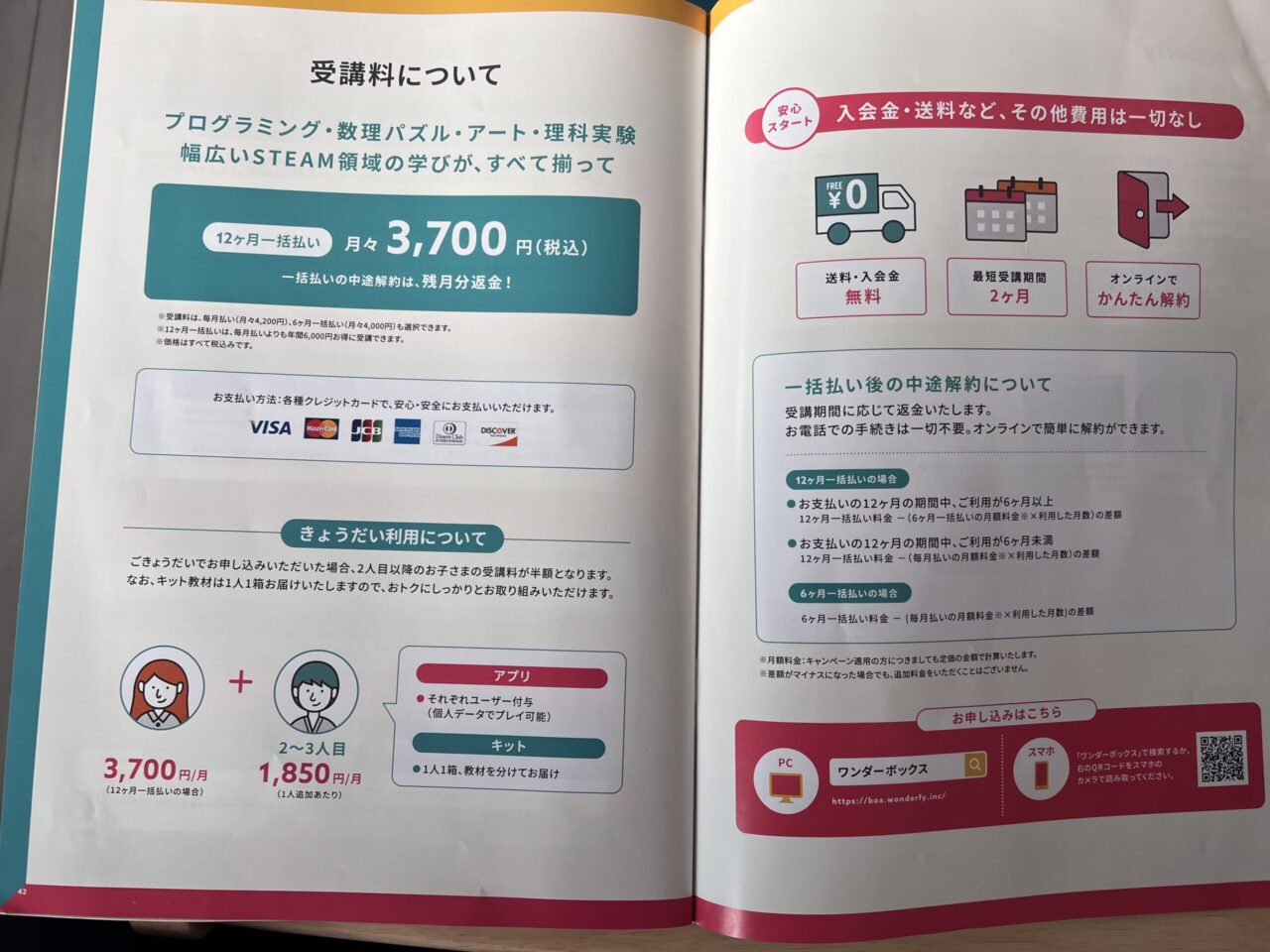 ワンダーボックス。受講費。2一目以降半額